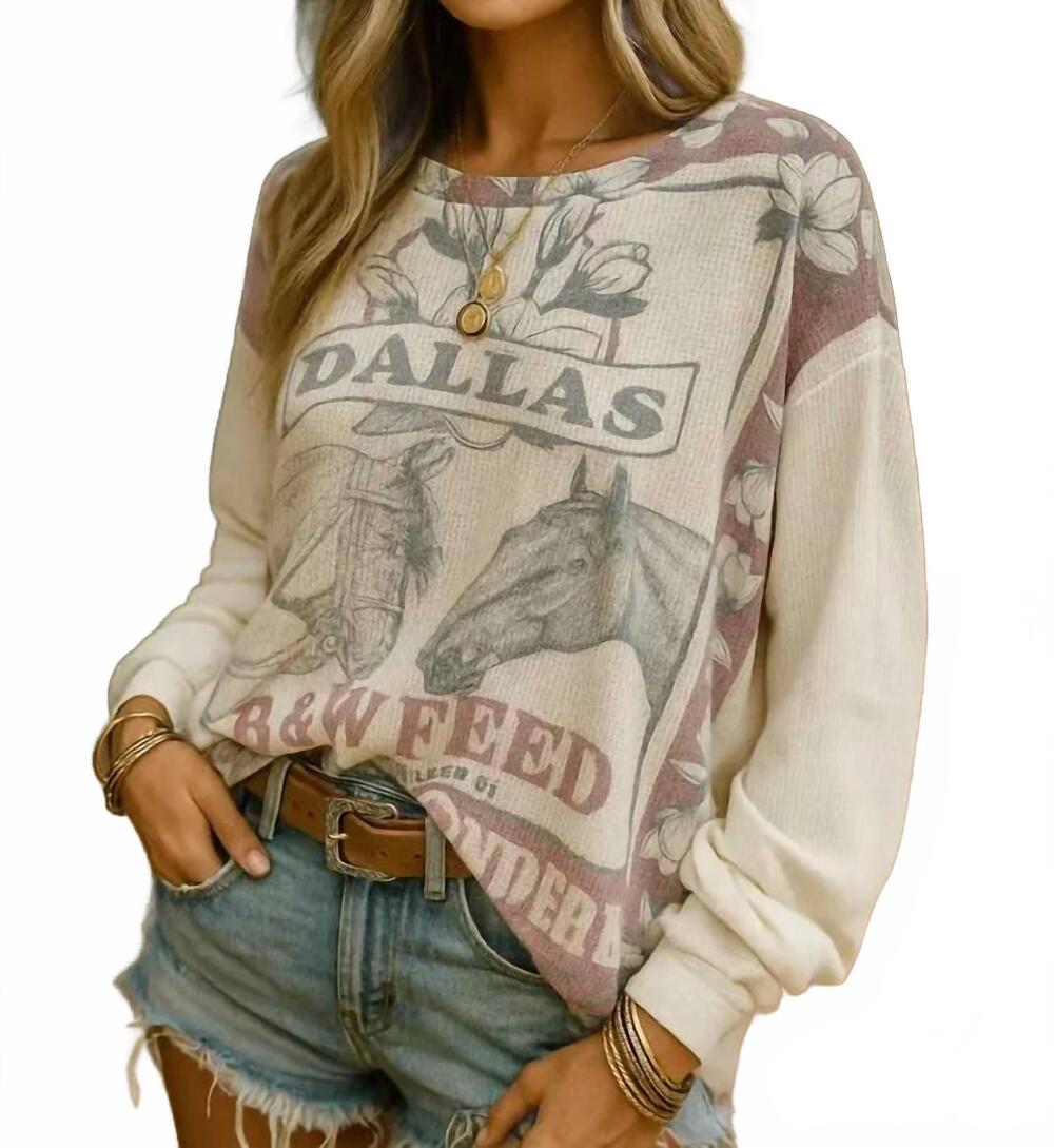 NEW THE NU VINTAGE women's dallas thermal top in white multi